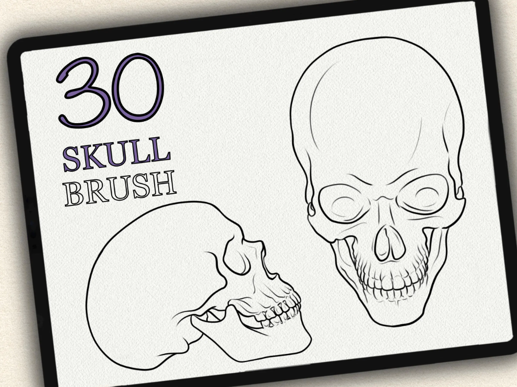 30 Skull Tattoo Brushes – Stamp Set for Procreate, Photoshop & CSP | Collection 2022