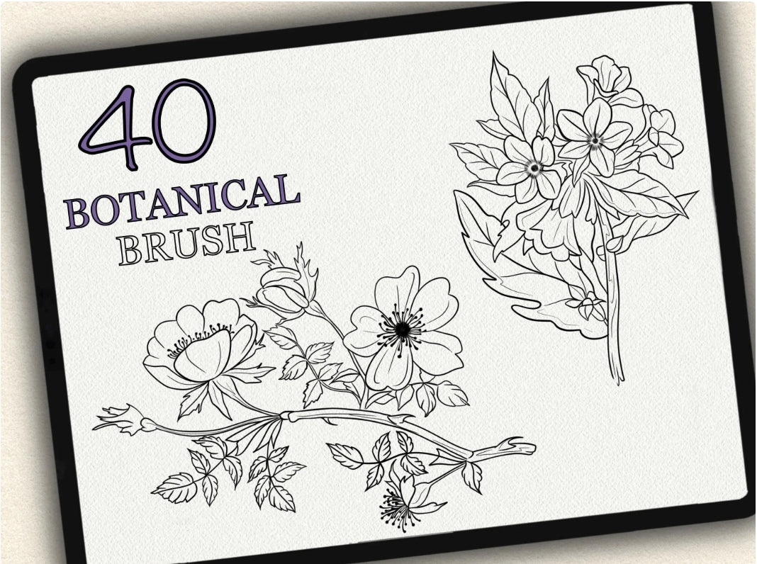 40 Botanical Tattoo Brushes – Stamp Set for Procreate, Photoshop & CSP | Collection 2022