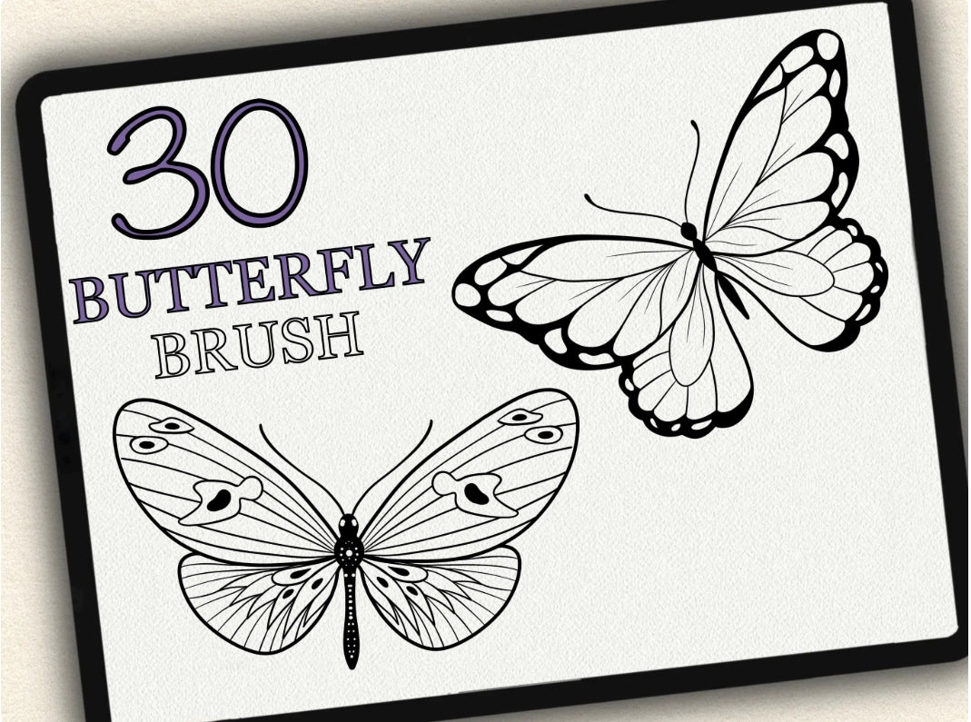 30 Butterfly Tattoo Brushes – Stamp Set for Procreate, Photoshop & CSP | Collection 2022