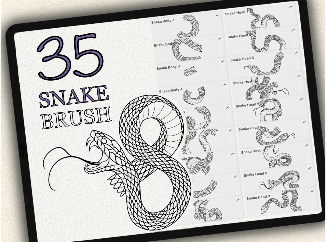35 Snake (puzzle) Tattoo Brushes – Stamp Set for Procreate, Photoshop & CSP | Collection 2022
