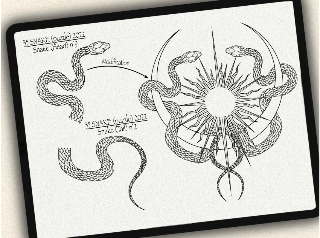 35 Snake (puzzle) Tattoo Brushes – Stamp Set for Procreate, Photoshop & CSP | Collection 2022