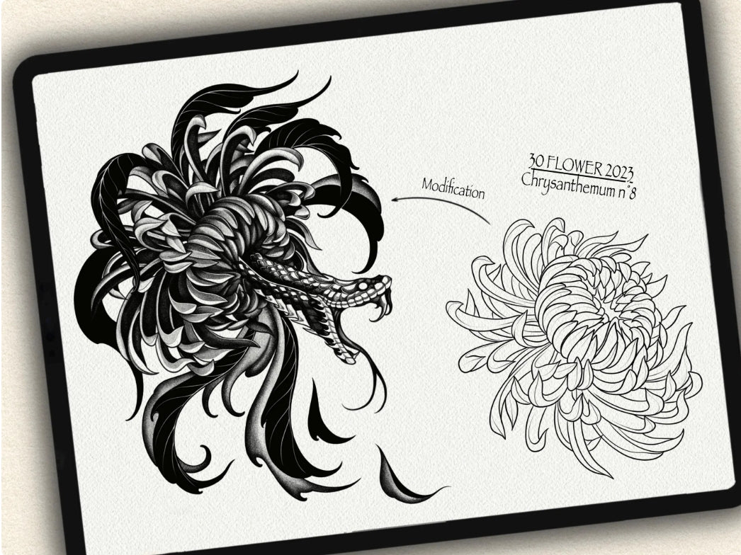30 Flower Tattoo Brushes – Stamp Set for Procreate, Photoshop & CSP | Collection 2023