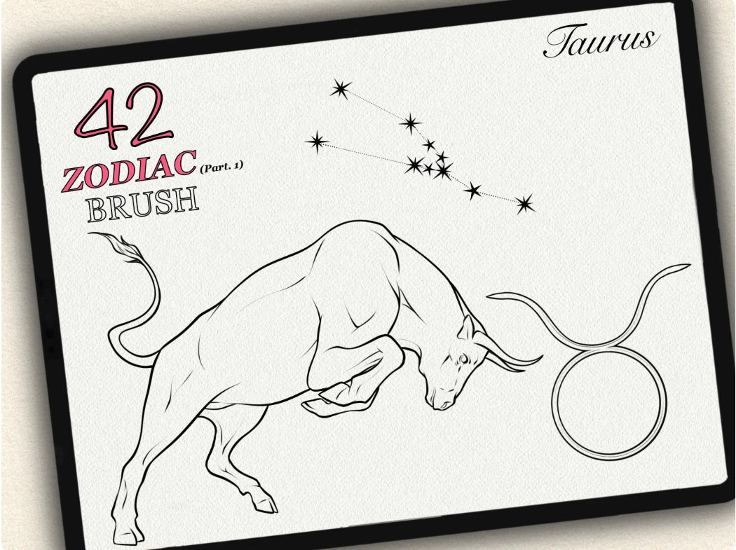 42 Zodiac Tattoo Brushes – Stamp Set – Part 1 – for Procreate, Photoshop & CSP | Collection 2023