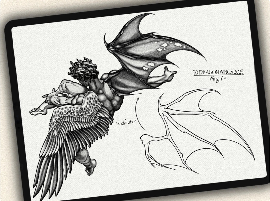 30 Dragons Wings Tattoo Brushes – Stamp Set for Procreate, Photoshop & CSP | Collection 2023
