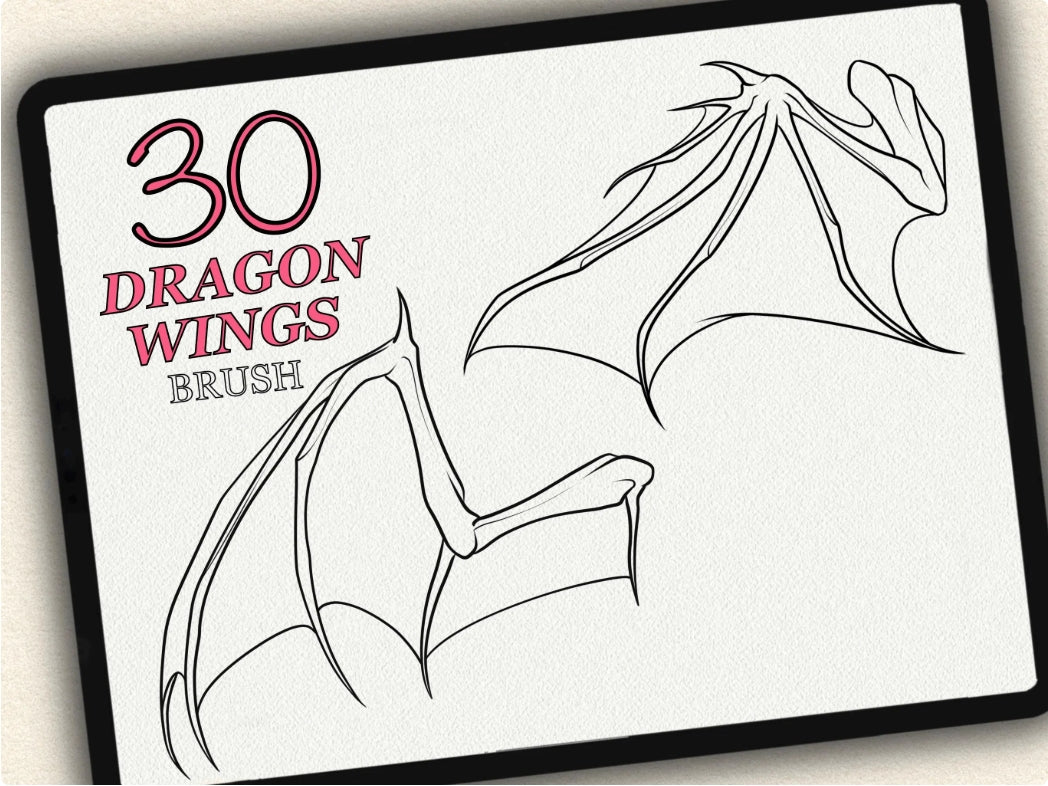 30 Dragons Wings Tattoo Brushes – Stamp Set for Procreate, Photoshop & CSP | Collection 2023