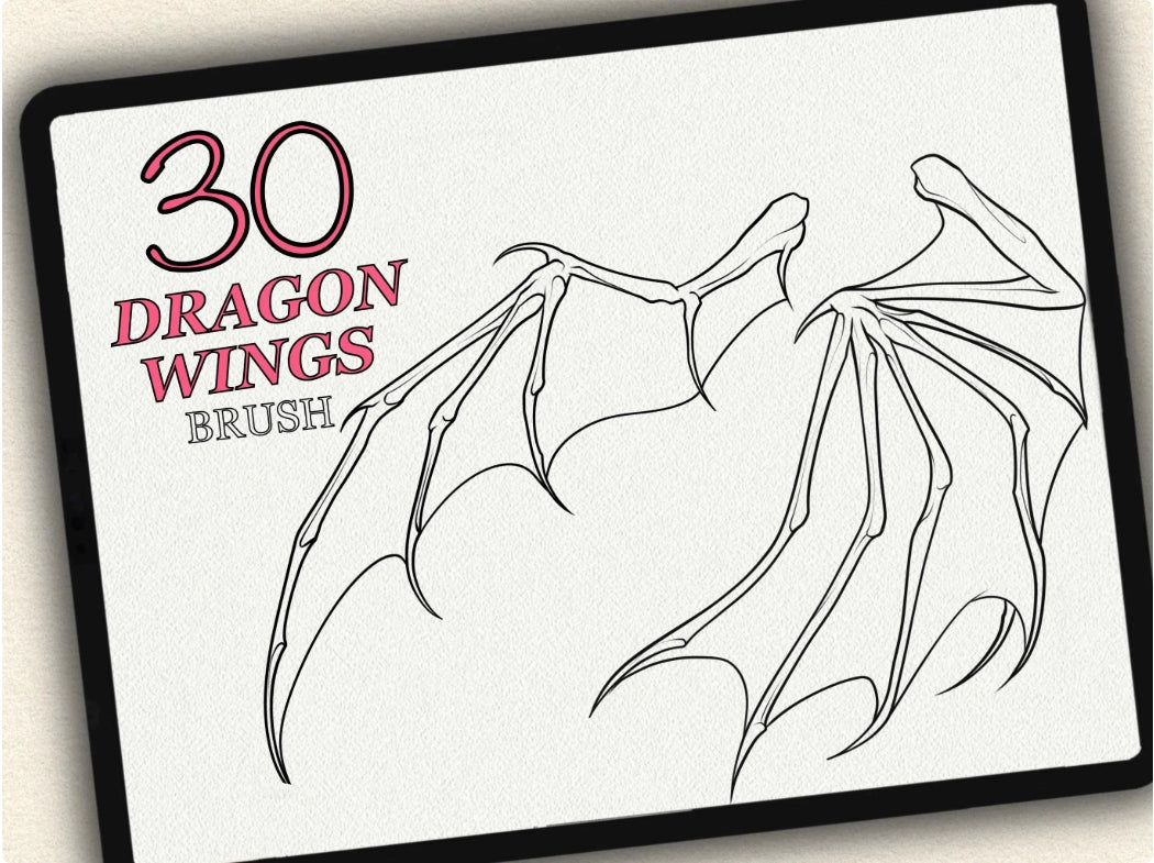 30 Dragons Wings Tattoo Brushes – Stamp Set for Procreate, Photoshop & CSP | Collection 2023