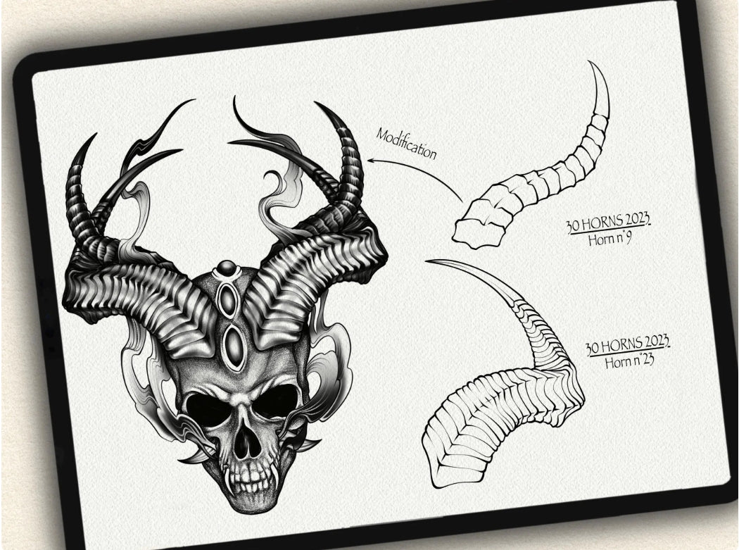 30 Horns Tattoo Brushes – Stamp Set for Procreate, Photoshop & CSP | Collection 2023