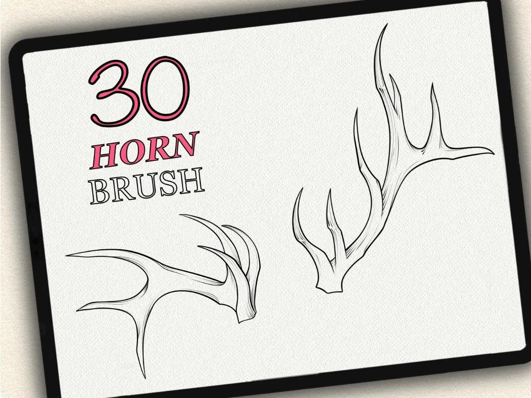 30 Horns Tattoo Brushes – Stamp Set for Procreate, Photoshop & CSP | Collection 2023