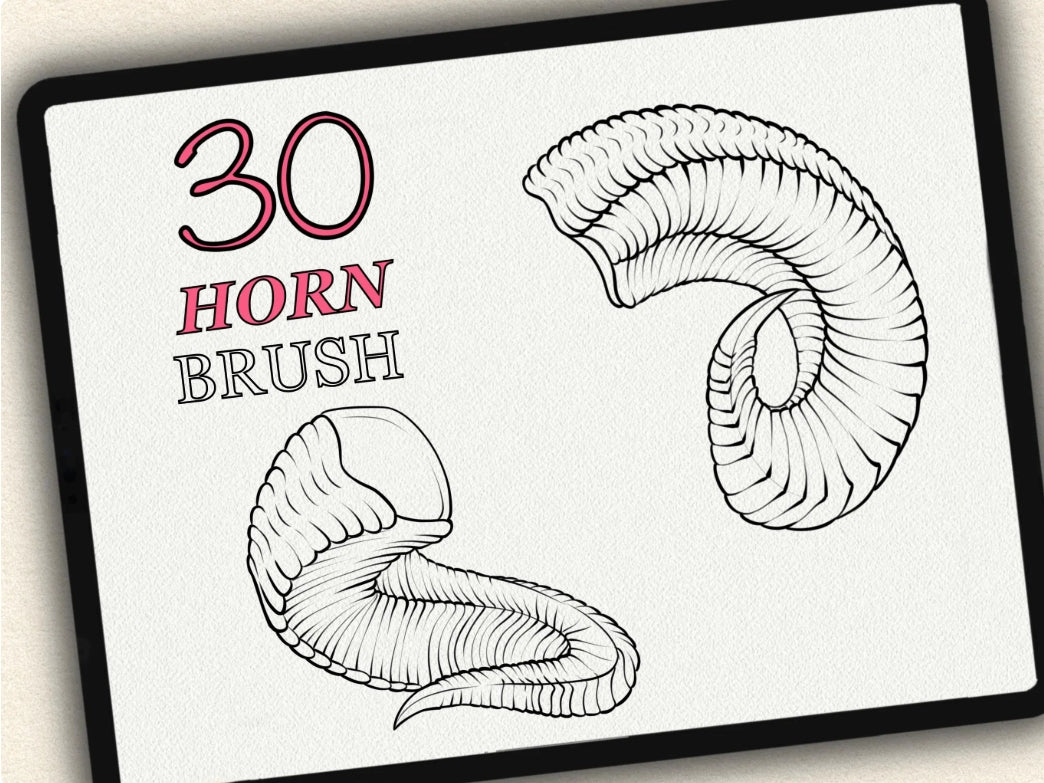 30 Horns Tattoo Brushes – Stamp Set for Procreate, Photoshop & CSP | Collection 2023