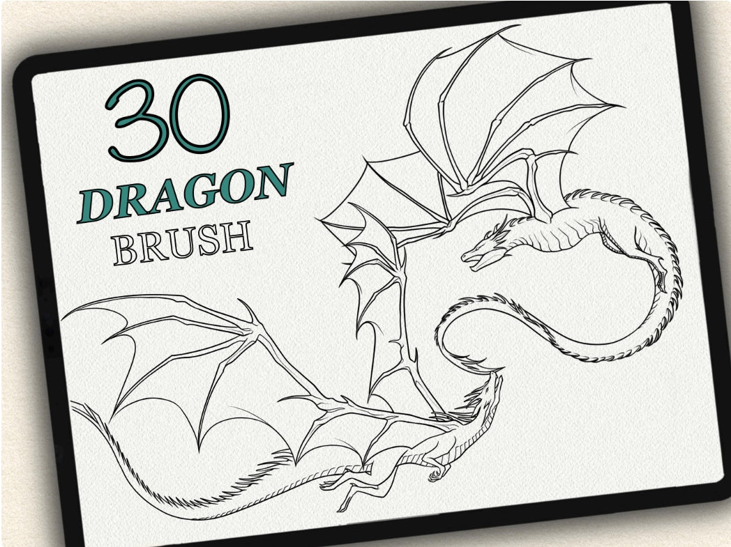 30 Dragon Tattoo Brushes – Stamp Set for Procreate, Photoshop & CSP | Collection 2024
