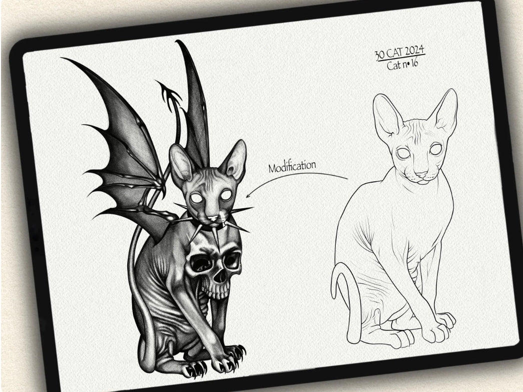 30 Cat Tattoo Brushes – Stamp Set for Procreate, Photoshop & CSP | Collection 2024