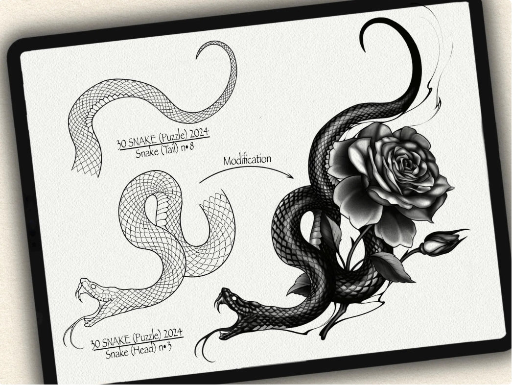 30 Snake (Puzzle) Tattoo Brushes – Stamp Set for Procreate, Photoshop & CSP | Collection 2024
