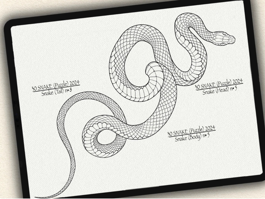 30 Snake (Puzzle) Tattoo Brushes – Stamp Set for Procreate, Photoshop & CSP | Collection 2024