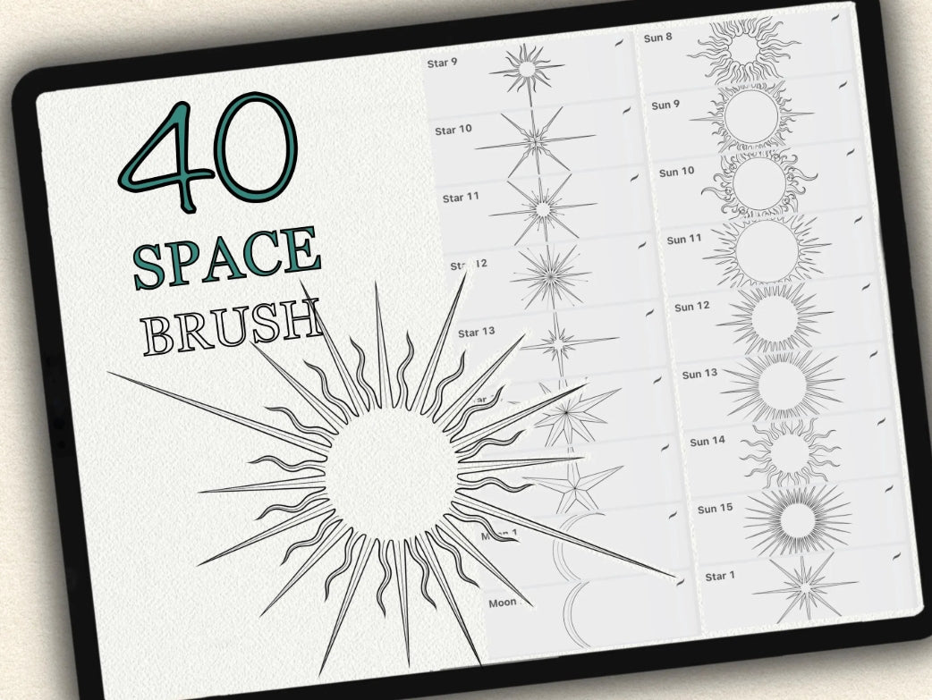 40 Space Tattoo Brushes – Stamp Set for Procreate, Photoshop & CSP | Collection 2024