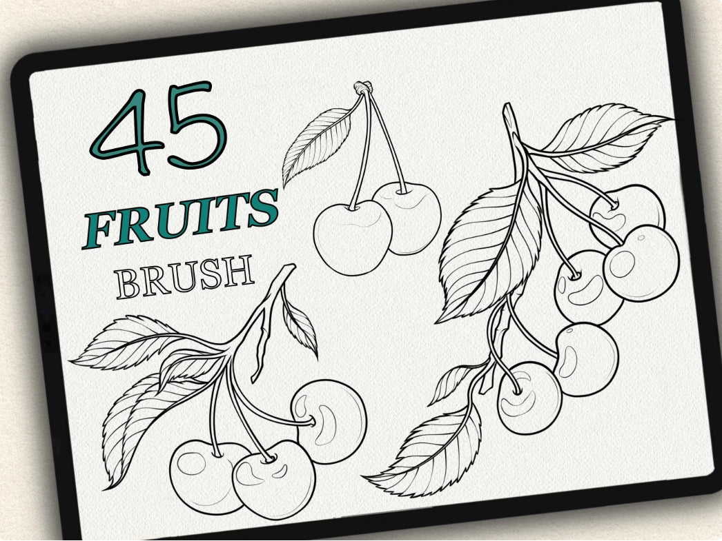 45 Fruits Tattoo Brushes – Stamp Set for Procreate, Photoshop & CSP | Collection 2024