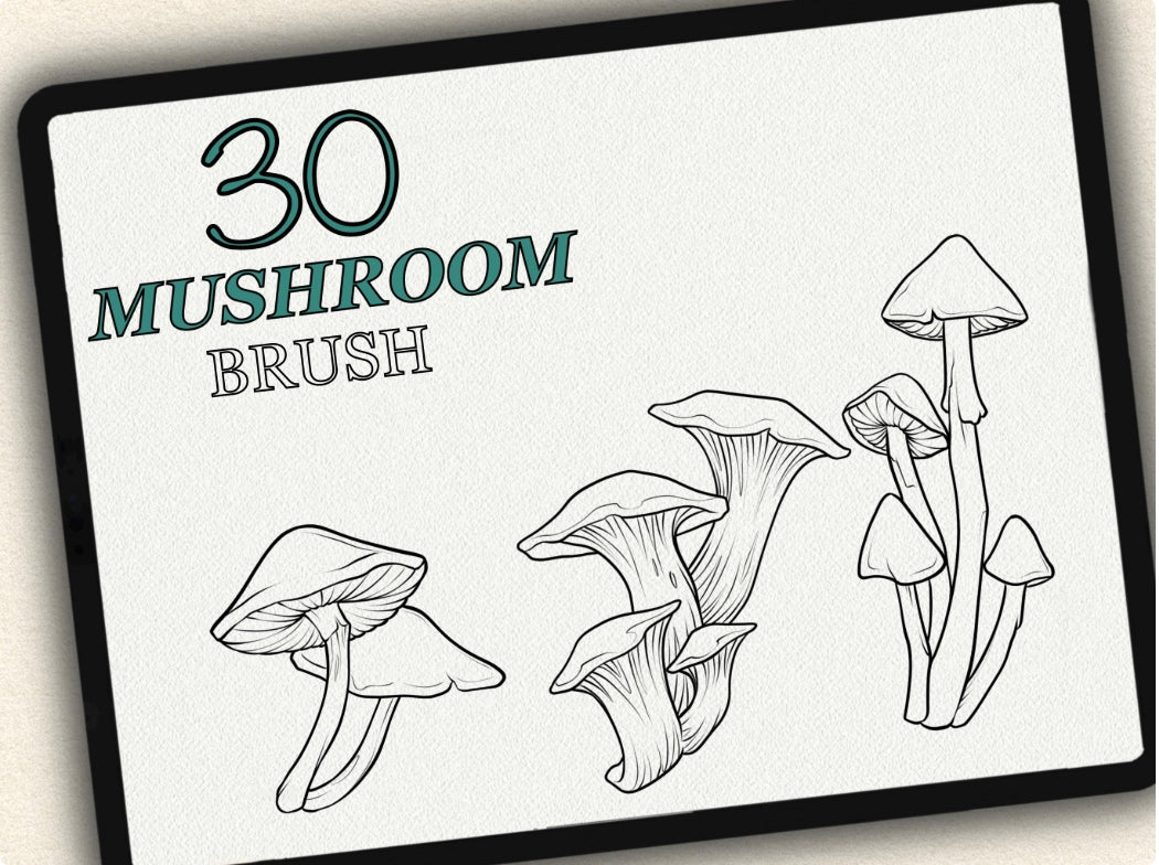 30 Mushroom Tattoo Brushes – Stamp Set for Procreate, Photoshop & CSP | Collection 2024
