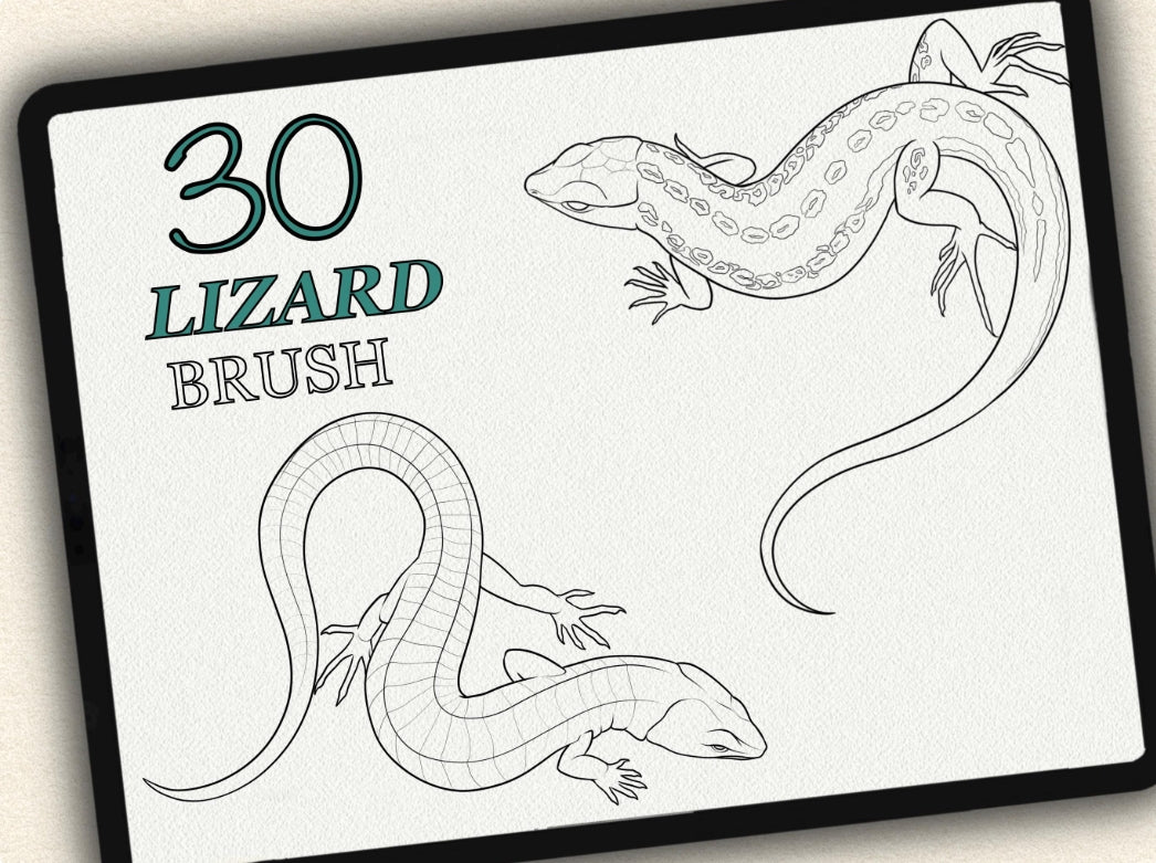 30 Lizard Theme Tattoo Brushes – Stamp Set for Procreate, Photoshop & CSP | Collection 2024