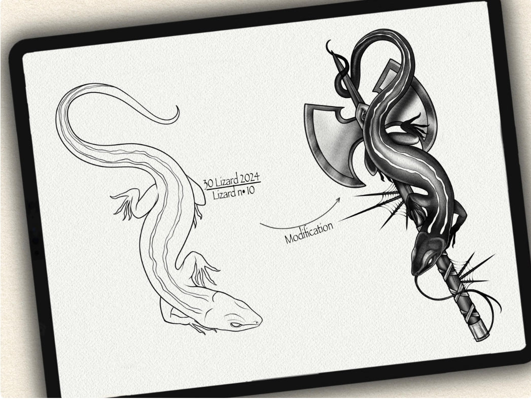 30 Lizard Theme Tattoo Brushes – Stamp Set for Procreate, Photoshop & CSP | Collection 2024