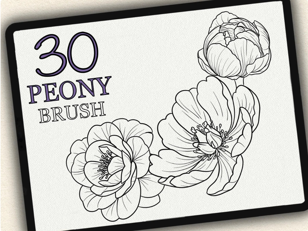 30 Peony Tattoo Brushes – Stamp Set for Procreate, Photoshop & CSP | Collection 2022