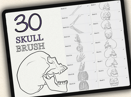 30 Skull Tattoo Brushes – Stamp Set for Procreate, Photoshop & CSP | Collection 2022