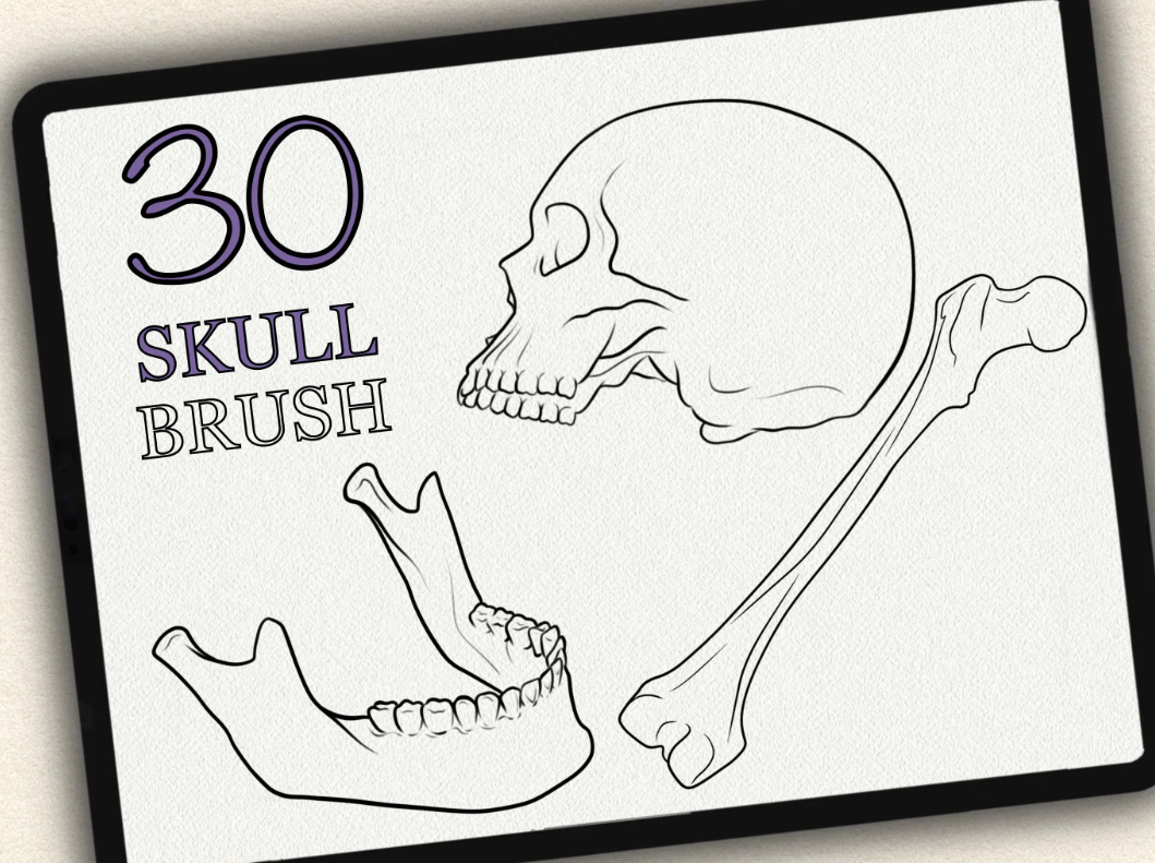 30 Skull Tattoo Brushes – Stamp Set for Procreate, Photoshop & CSP | Collection 2022