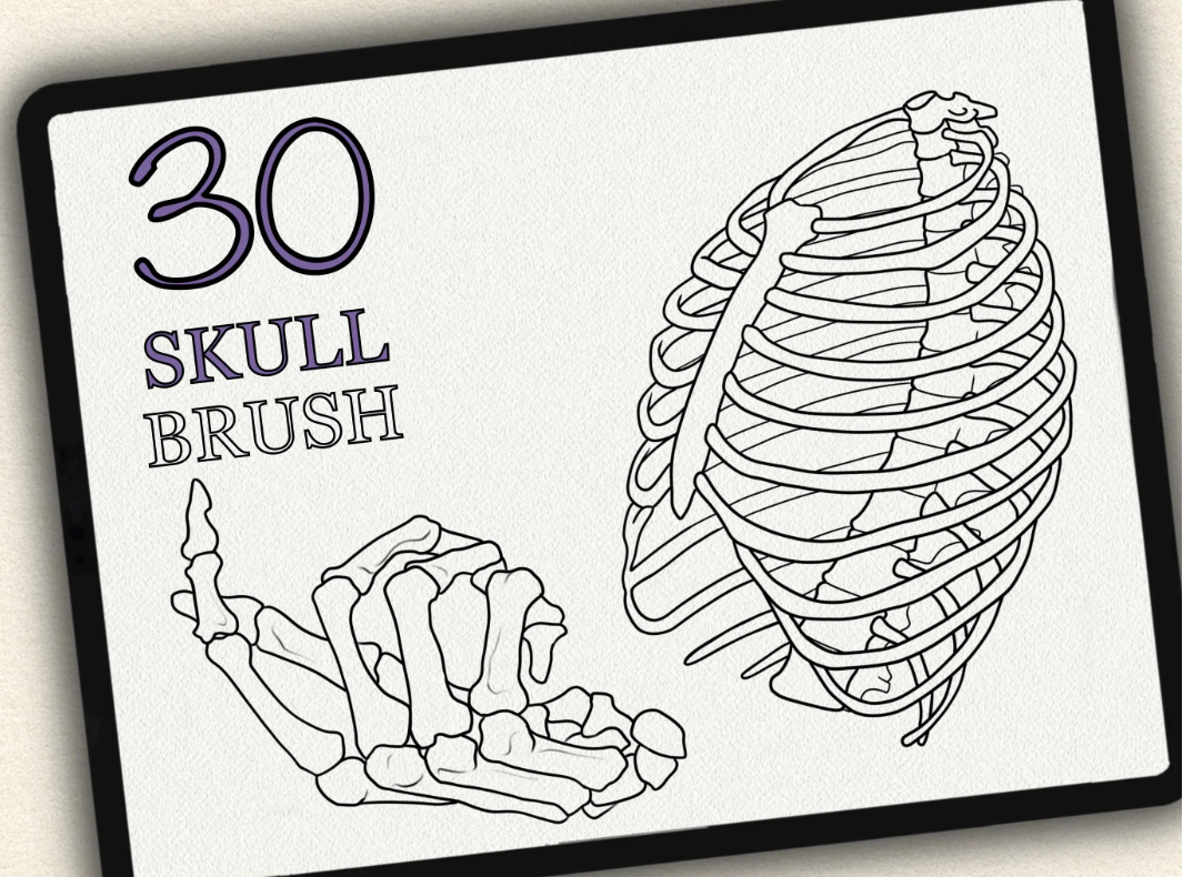 30 Skull Tattoo Brushes – Stamp Set for Procreate, Photoshop & CSP | Collection 2022