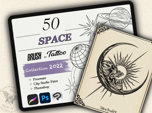 50 Space Tattoo Brushes – Stamp Set for Procreate, Photoshop & CSP | Collection 2022