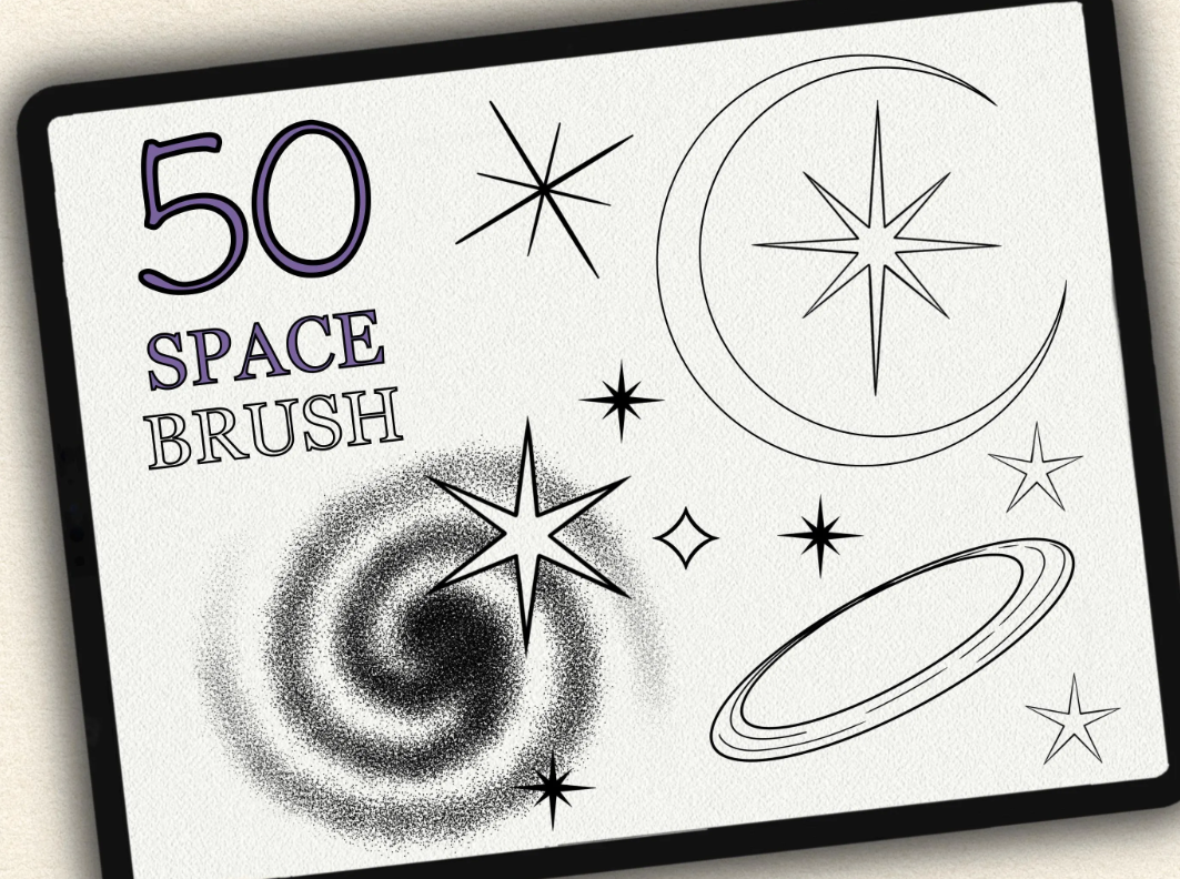 50 Space Tattoo Brushes – Stamp Set for Procreate, Photoshop & CSP | Collection 2022