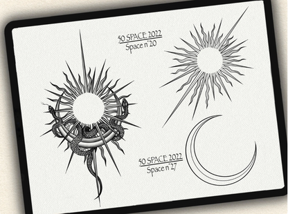 50 Space Tattoo Brushes – Stamp Set for Procreate, Photoshop & CSP | Collection 2022
