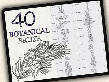 40 Botanical Tattoo Brushes – Stamp Set for Procreate, Photoshop & CSP | Collection 2022