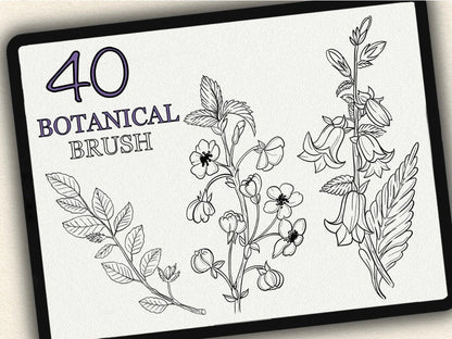 40 Botanical Tattoo Brushes – Stamp Set for Procreate, Photoshop & CSP | Collection 2022