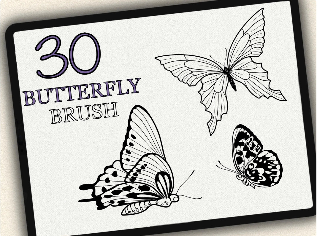 30 Butterfly Tattoo Brushes – Stamp Set for Procreate, Photoshop & CSP | Collection 2022