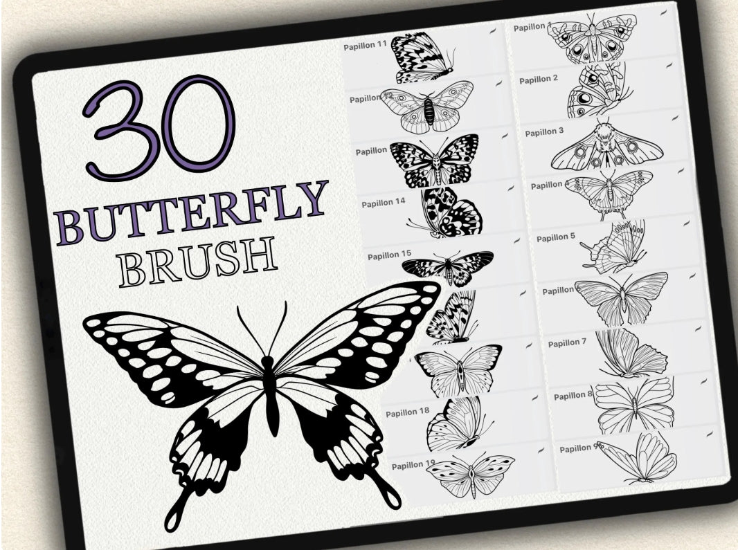 30 Butterfly Tattoo Brushes – Stamp Set for Procreate, Photoshop & CSP | Collection 2022