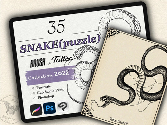 35 Snake (puzzle) Tattoo Brushes – Stamp Set for Procreate, Photoshop & CSP | Collection 2022
