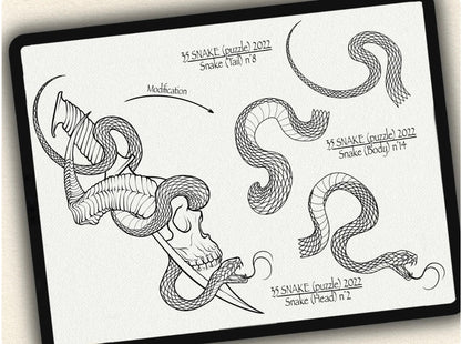 35 Snake (puzzle) Tattoo Brushes – Stamp Set for Procreate, Photoshop & CSP | Collection 2022