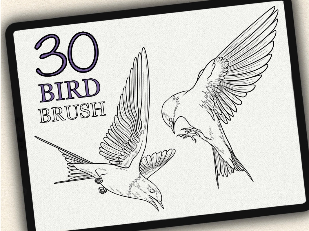 30 Bird Tattoo Brushes – Stamp Set for Procreate, Photoshop & CSP | Collection 2022