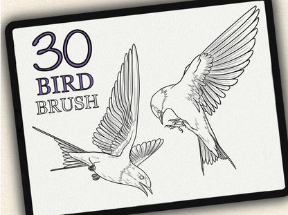 30 Bird Tattoo Brushes – Stamp Set for Procreate, Photoshop & CSP | Collection 2022
