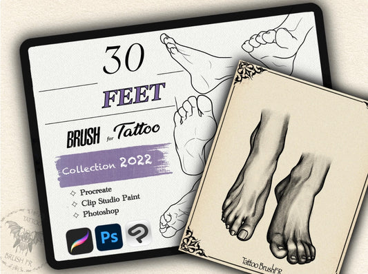 30 Feet Tattoo Brushes – Stamp Set for Procreate, Photoshop & CSP | Collection 2022