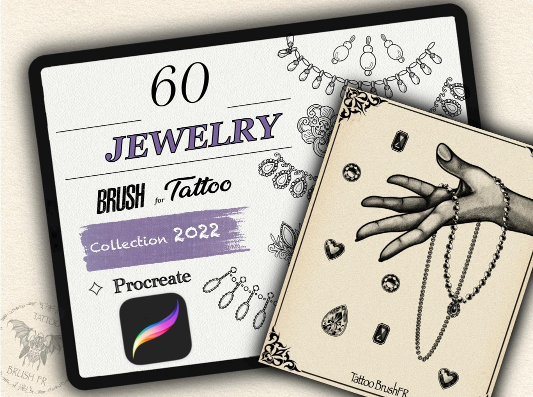 60 Jewerly Tattoo Brushes for Procreate | Collection 2022