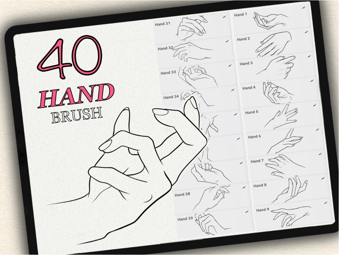 40 Hand Tattoo Brushes – Stamp Set for Procreate, Photoshop & CSP | Collection 2023