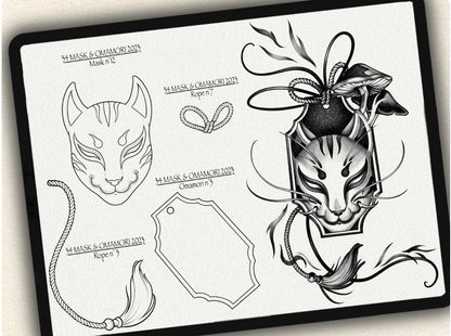 34 Mask & Omamori Tattoo Brushes – Stamp Set for Procreate, Photoshop & CSP | Collection 2023