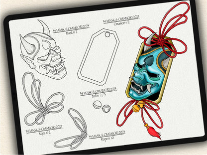 34 Mask & Omamori Tattoo Brushes – Stamp Set for Procreate, Photoshop & CSP | Collection 2023
