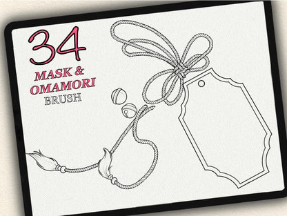 34 Mask & Omamori Tattoo Brushes – Stamp Set for Procreate, Photoshop & CSP | Collection 2023
