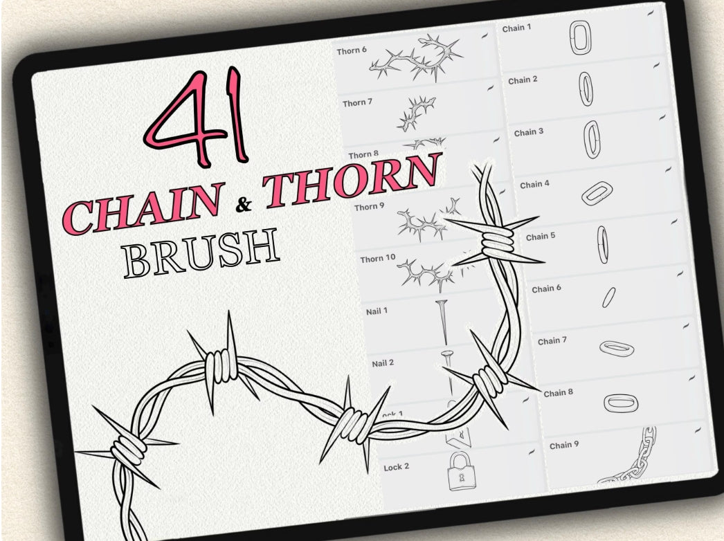41 Chain & Thorn Tattoo Brushes – Stamp Set for Procreate, Photoshop & CSP | Collection 2023