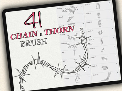 41 Chain & Thorn Tattoo Brushes – Stamp Set for Procreate, Photoshop & CSP | Collection 2023