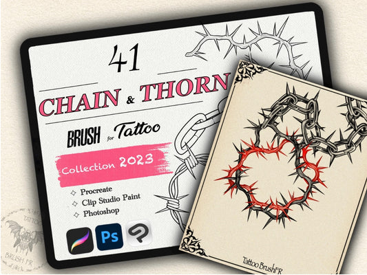 41 Chain & Thorn Tattoo Brushes – Stamp Set for Procreate, Photoshop & CSP | Collection 2023