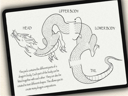 40 Dragons (Puzzle) Tattoo Brushes – Stamp Set for Procreate, Photoshop & CSP | Collection 2023