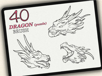 40 Dragons (Puzzle) Tattoo Brushes – Stamp Set for Procreate, Photoshop & CSP | Collection 2023