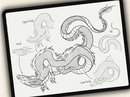 40 Dragons (Puzzle) Tattoo Brushes – Stamp Set for Procreate, Photoshop & CSP | Collection 2023