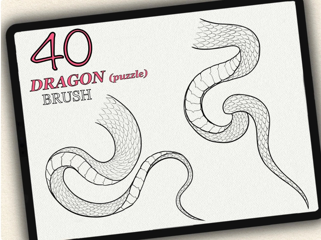 40 Dragons (Puzzle) Tattoo Brushes – Stamp Set for Procreate, Photoshop & CSP | Collection 2023